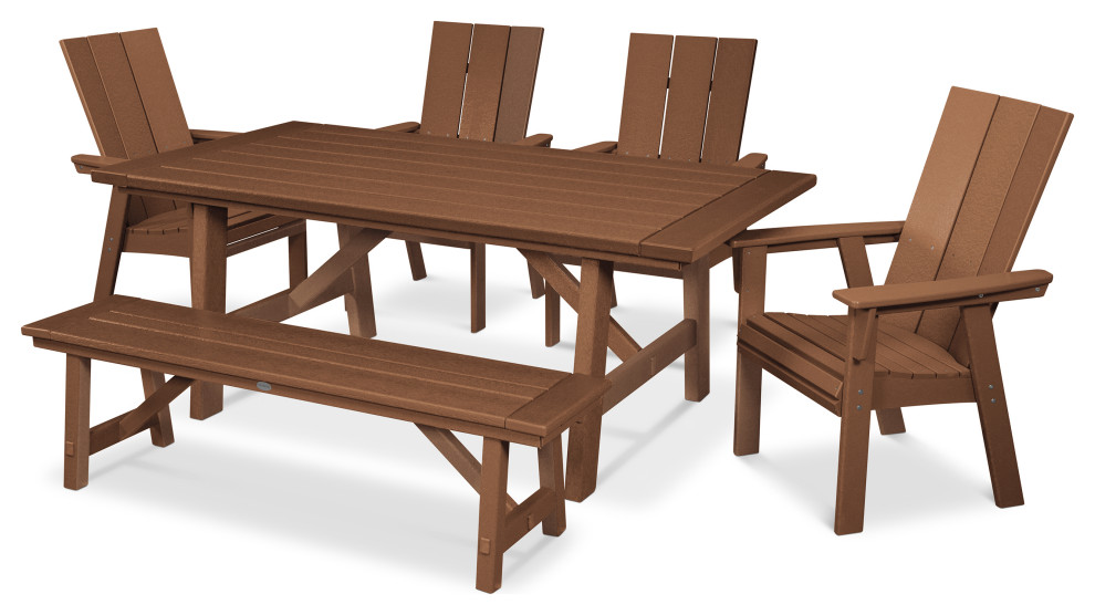 POLYWOOD Modern Adirondack 6Piece Rustic Farmhouse Dining Set With