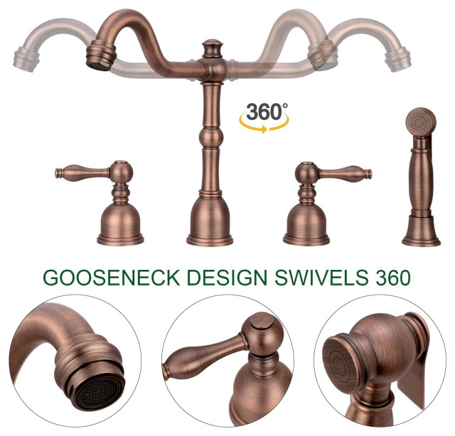 Classic Kitchen Faucet, Widespread Design With Side Sprayer - Traditional - Kitchen Faucets - by ...