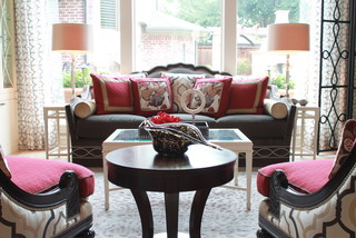 Red and Gold Formal Living Room - Traditional - Living Room - Dallas