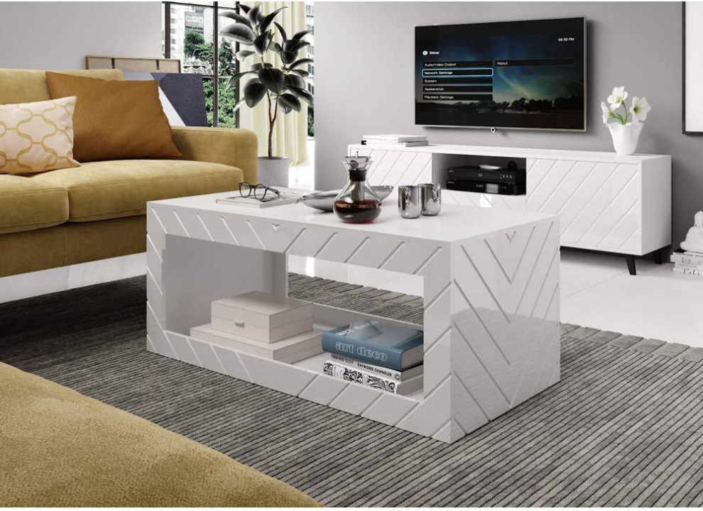 Modern 47" Coffee Table White Contemporary Coffee Table Sets by