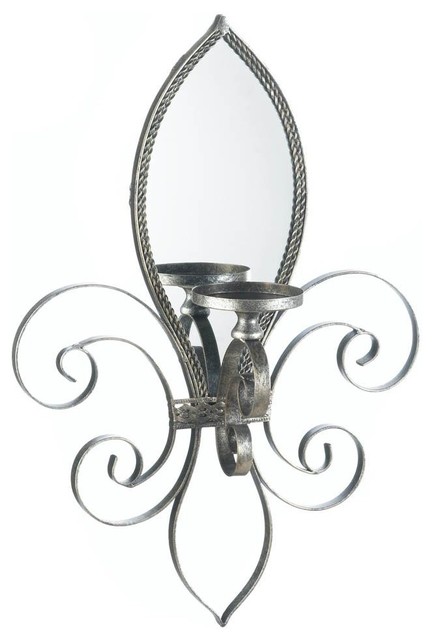 Iron Fleur De Lis Mirrored Candle Holder Wall Sconce - Candle Holder Wall Sconce Black Iron Fleur De Lis Mirrored Candle Holder Wall Sconce - Candle Holder Wall Sconce Black
