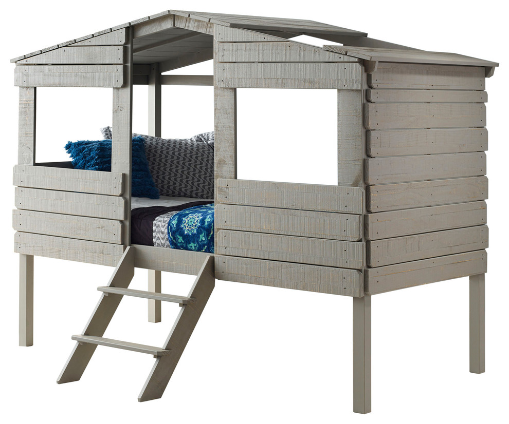 Donco Kids Archie Twin Treehouse Loft Bed, Twin Farmhouse Kids Beds