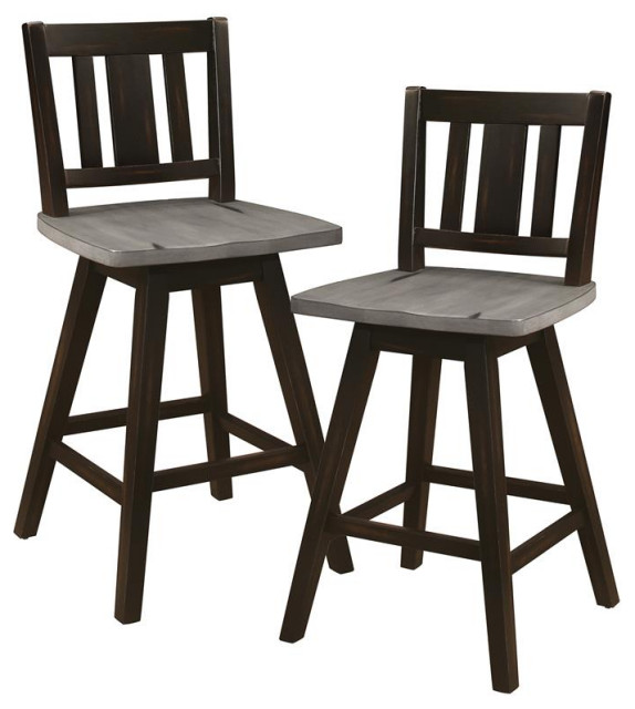 Lexicon Amsonia Slat Back Counter Height Dining Swivel Chair in Black (Set of 2)
