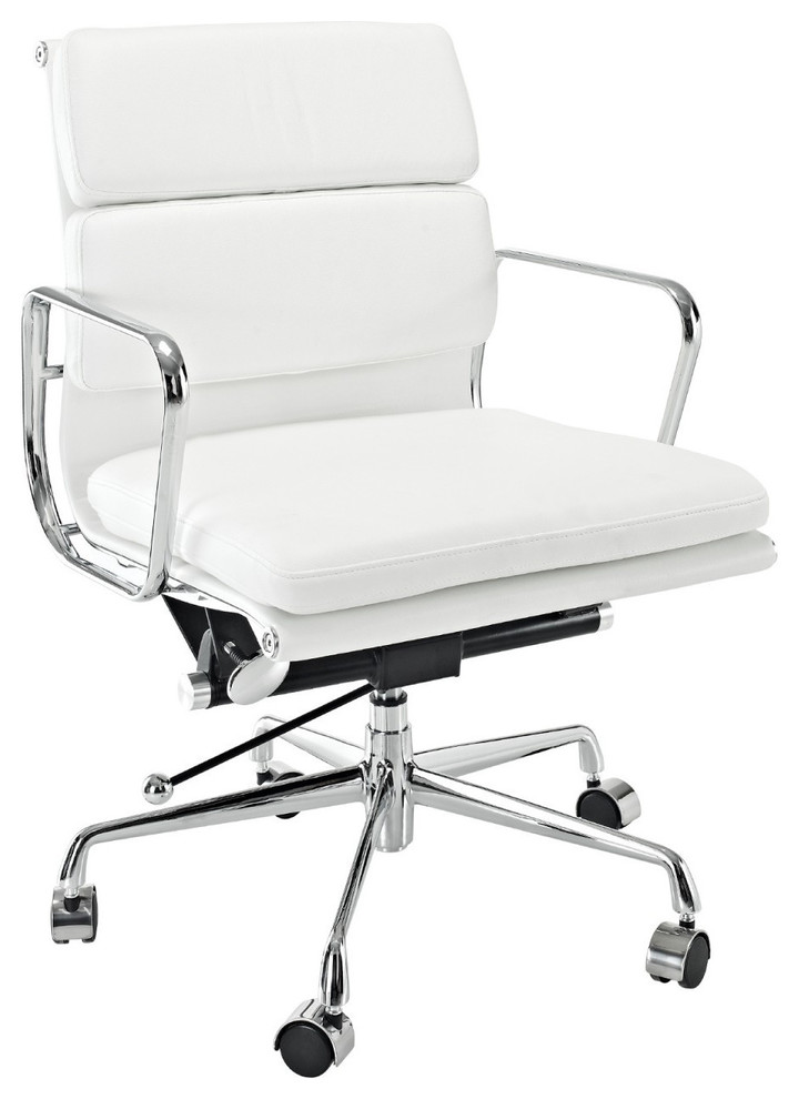 Soft Conference Office Chair Mid Back White Leather