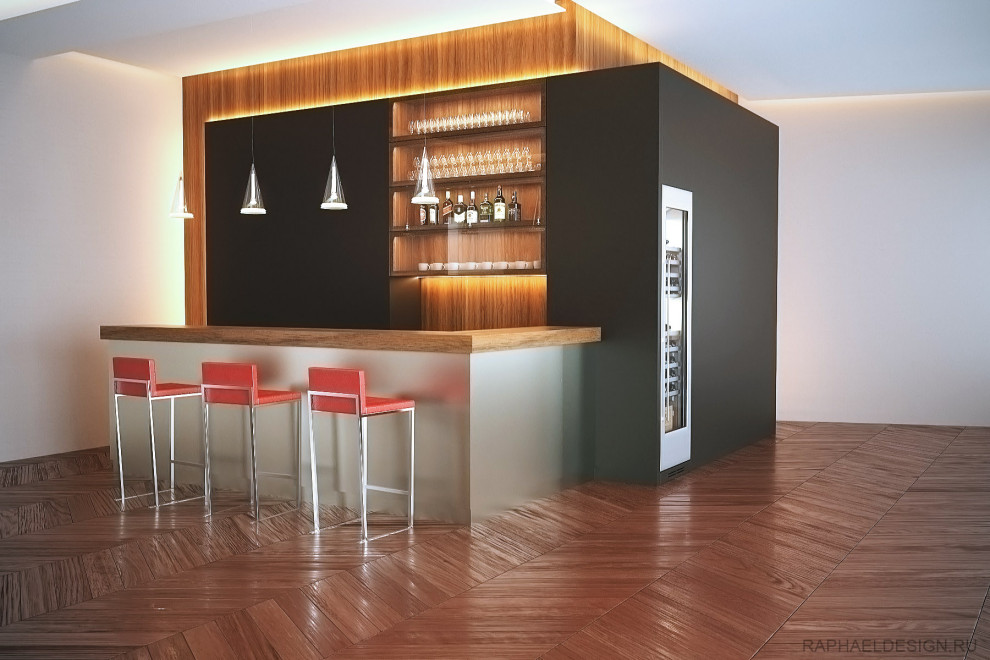 Дизайн интерьера кухни, барной стойки и гардероба в квартире на Большой кон.