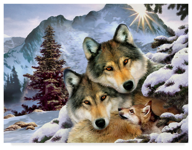 "Wolf Family" By Howard Robinson, Canvas Art, 19"x14" - Rustic - Prints ...