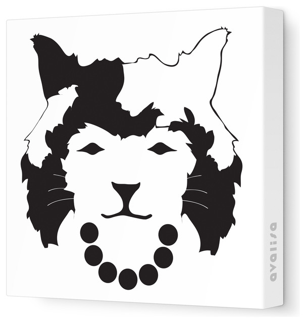 Animal Face - Queen Cat Stretched Wall Art, 18" x 18", Black And White