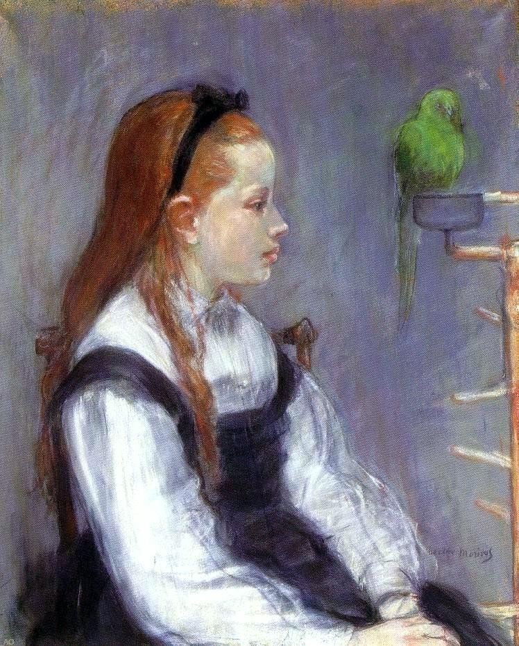 Berthe Morisot Young Girl With a Parrot, 16"x20" Premium Archival Print