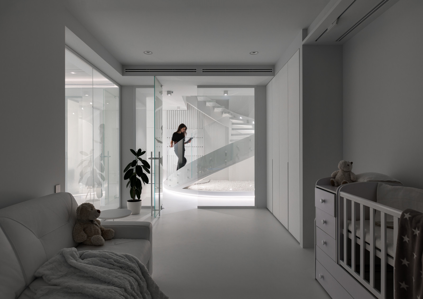 Stylish monochromatic white penthouse