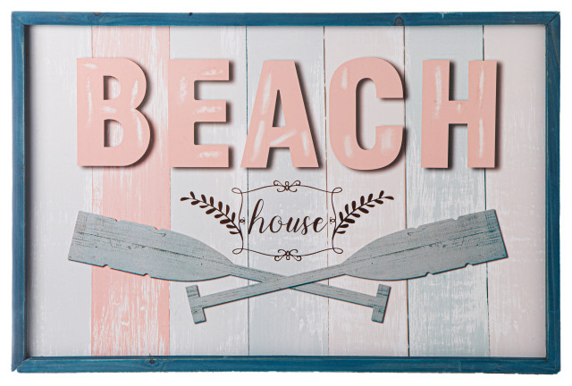 Wood Wall Art with "Beach" Design Painted Multicolor Finish