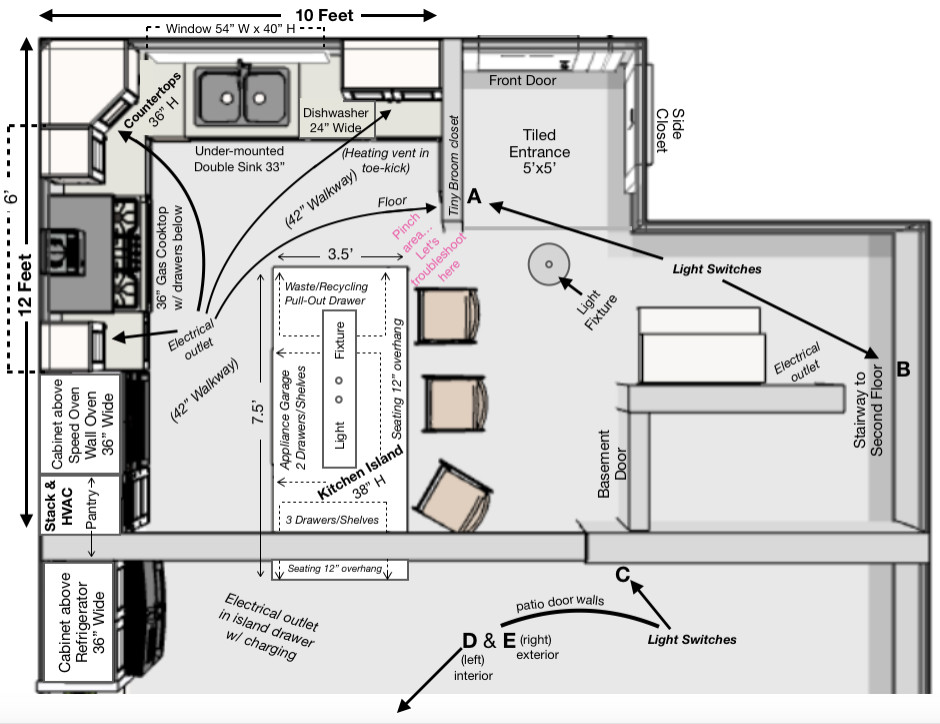 Aisle Space between Island and Countertops