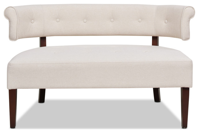 Jared Roll Arm Tufted Bench Settee, Sky Neutral Beige Polyester