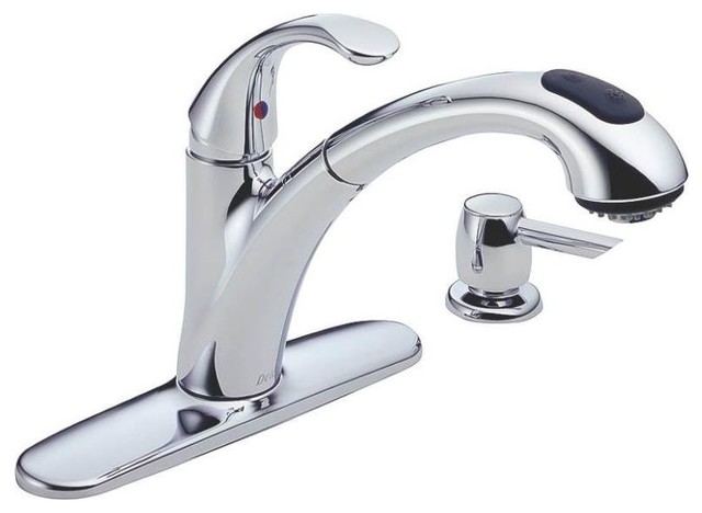 Delta Single Handle Pull Out Kitchen Faucet Chrome Transitional