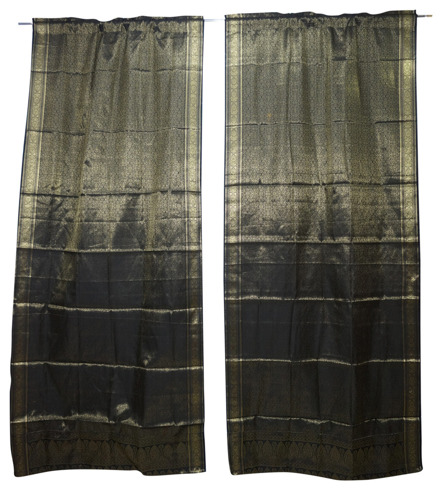 Indian Silk Sari Blue Curtains Living Room Bedroom Window Drapes