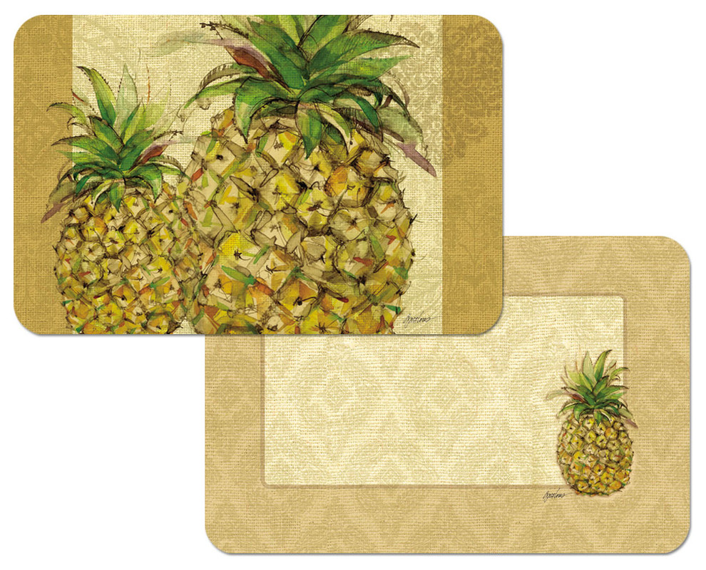 Vinyl Plastic Placemats Reversible Pineapple Reversible Set of 4