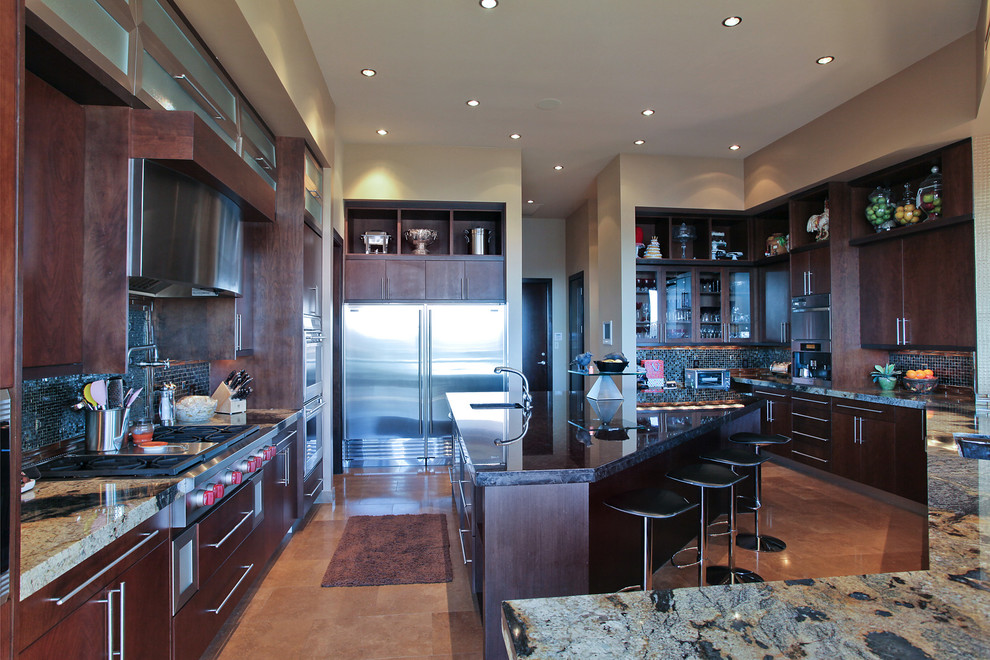 Contemporary kitchen in Las Vegas with stainless steel appliances.