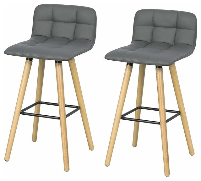 Modern Set Of 2 Bar Stool Upholstered Grey Faux Leather With Wooden Modern Set Of 2 Bar Stool Upholstered Grey Faux Leather With Wooden Legs Stools And Kitchen By Decor Love