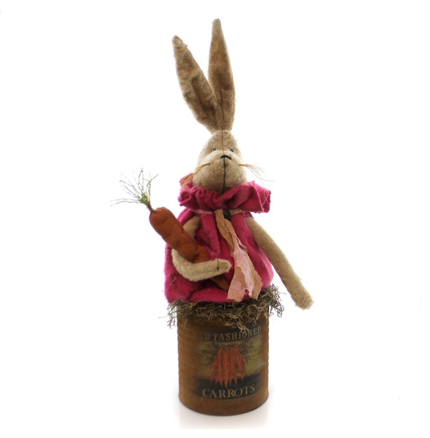 New Primitive Folk Art GIRL BUNNY WITH BABY CANDLE LIGHT Rabbit Easter Doll 20" 