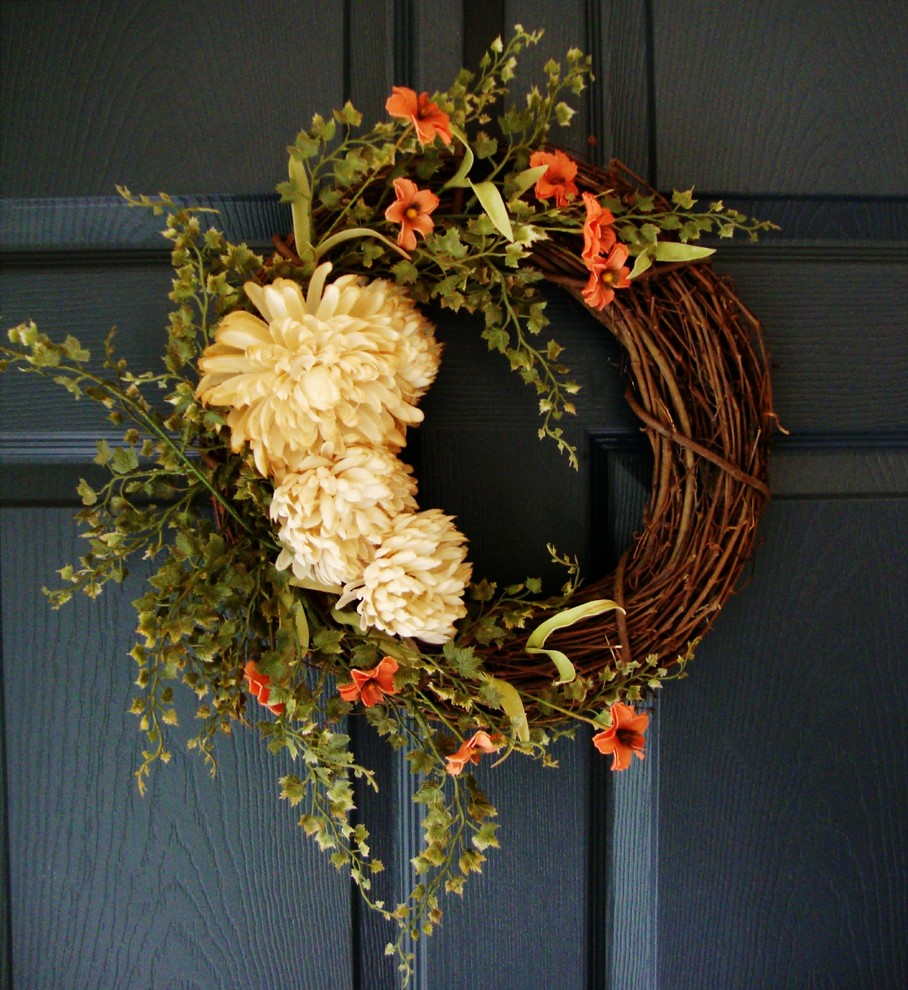 Fall Wreath with "Tea-Stained" Mums by HomeHearthGarden