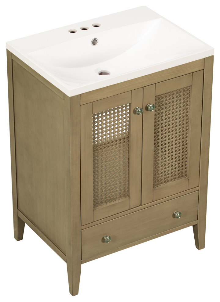 TATEUS 24" Classic Country Style Bathroom Vanity with Woven Hollow Design Tropical Bathroom
