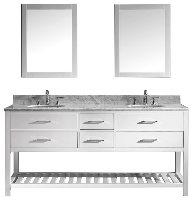 Caroline Estate 72" Double Vanity Set, White, Without Faucet, Round Sink