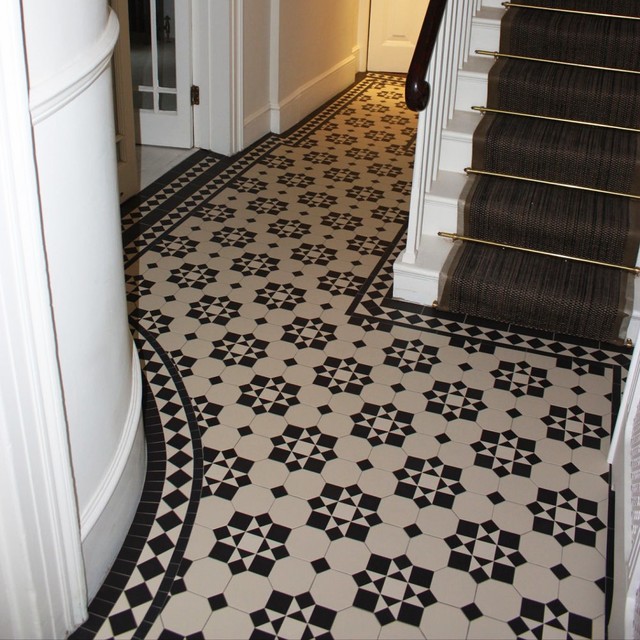 Monochrome Geometric Tiles In Victorian House Traditional
