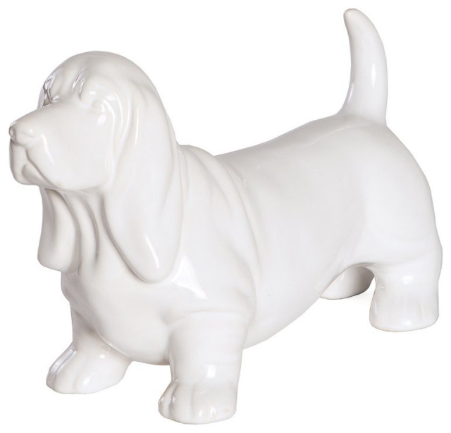 Standing Basset Hound Ceramic Statue Contemporary Decorative