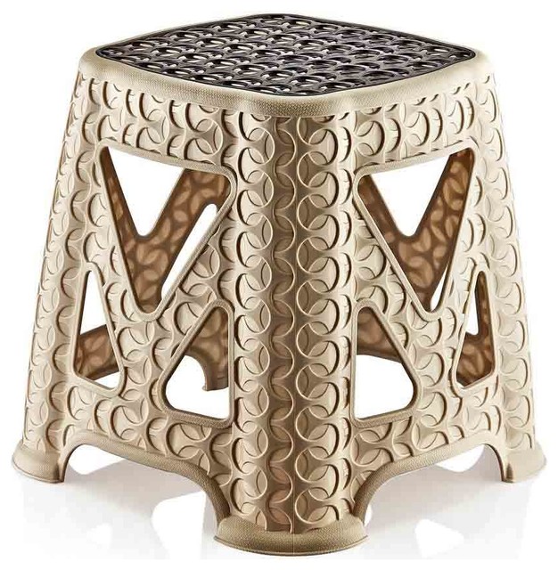 Uniware Rattan Style Large Plastic Stool Contemporary Accent And