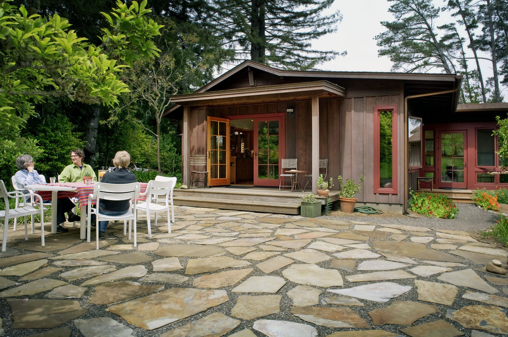 This is an example of a country exterior in San Francisco with wood siding.