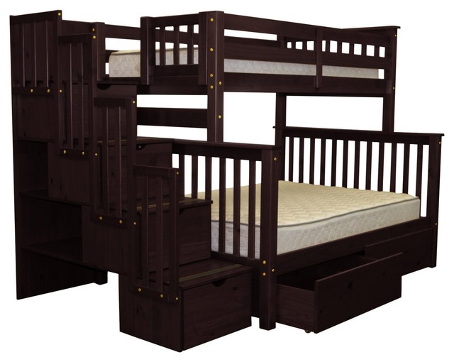 Bedz King Bunk Beds Twin Over Full Stairway 4 Step 2 Bed Drawers Bedz King Bunk Beds Twin Over Full Stairway 4 Step 2 Bed Drawers