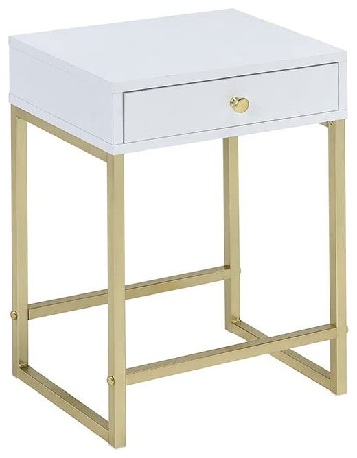 Acme Furniture Acme 82298 Coleen Side Table, White and Brass( Pack of 2