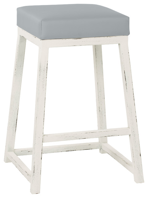 Haley Barstool Gray Steel Faux Leather And Distressed White Finish 26 Haley Barstool Gray Steel Faux Leather And Distressed White Finish 26