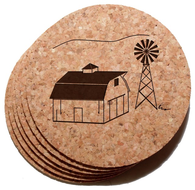 4 Barn Windmill Cork Coaster Set Of 6 Farmhouse Coasters