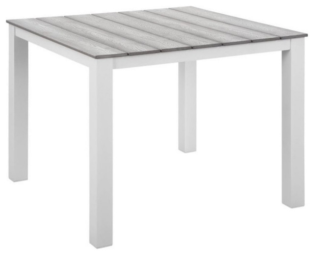 Modway Maine 39.5" Aluminum Patio Dining Table in White/Light Gray Contemporary Outdoor