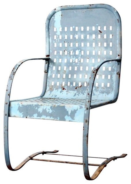 Consigned Mid Century Patio Chair, Antique Steel Patio Chairs