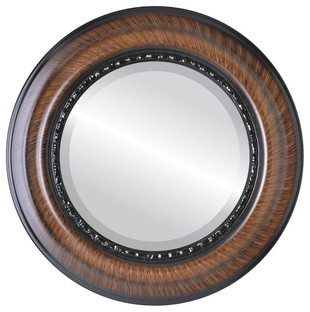 Chicago Framed Round Mirror In Vintage Walnut Traditional Wall Chicago Framed Round Mirror In Vintage Walnut