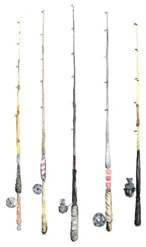 Fishing Rods Watercolor Print by East Ashley Studio