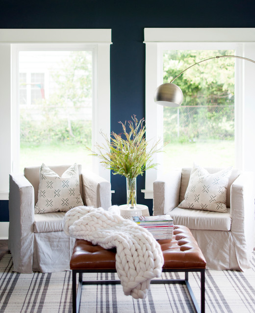 My Houzz: Soothing Blues and Organic Style in a 1912 Fixer-Upper nyklassisk-dagligstue