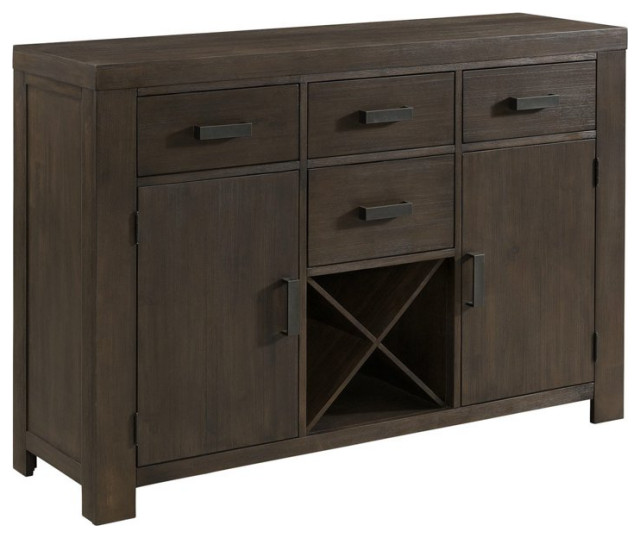 Transitional Sideboard, Acacia Wood Frame With Wine Rack & Large