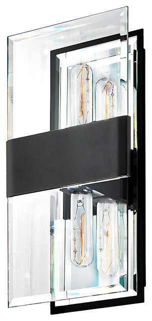 Mercer Street Double Sconce With Clear Shade, Satin Black