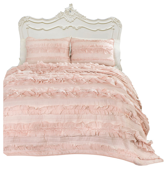 Belle Pink Blush 3-Piece Quilt Set - Traditional - Quilts ...