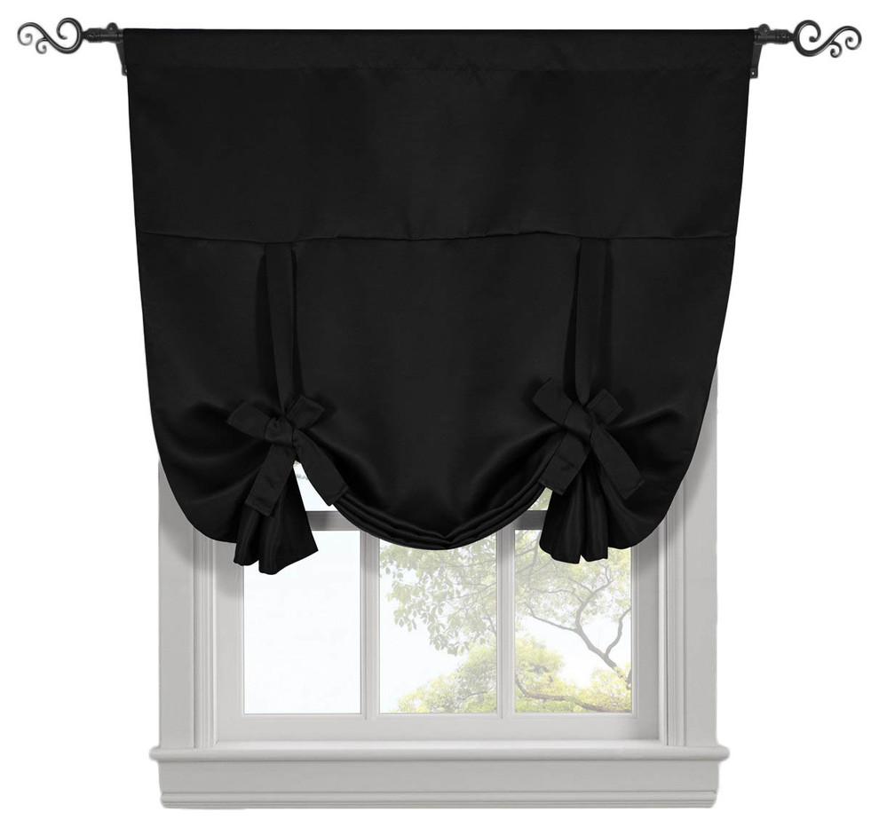 Ava Blackout Curtains Rod Pocket Tie Up Shade, Black, 46"x63"