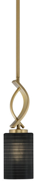 Cavella 1-Light Stem Hung Mini Pendant, New Age Brass, 4" Black Matrix Glass