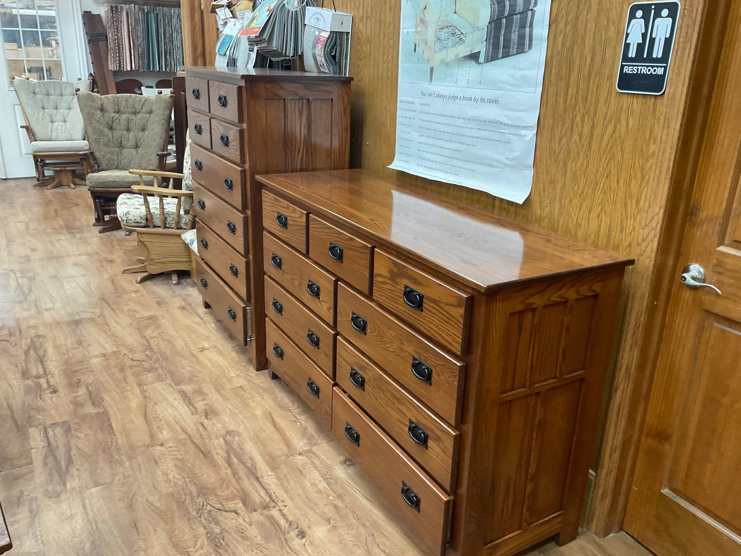 Mission style 60” dresser and chest of drawers