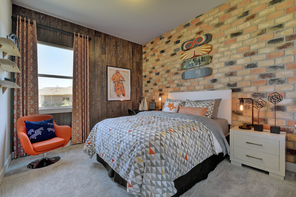 Photo of a contemporary kids' room for boys in Austin with carpet.