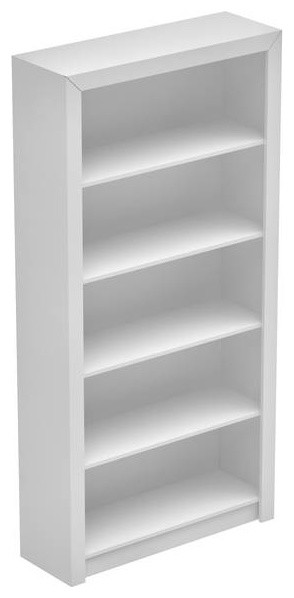 Modern Contemporary White Bookshelf 5 Fixed Shelves Midcentury