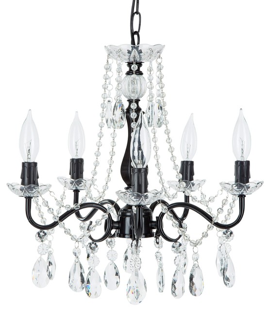 Elizabeth 5 Light Wrought Iron Crystal Chandelier Black Elizabeth 5 Light Wrought Iron Crystal Chandelier Black
