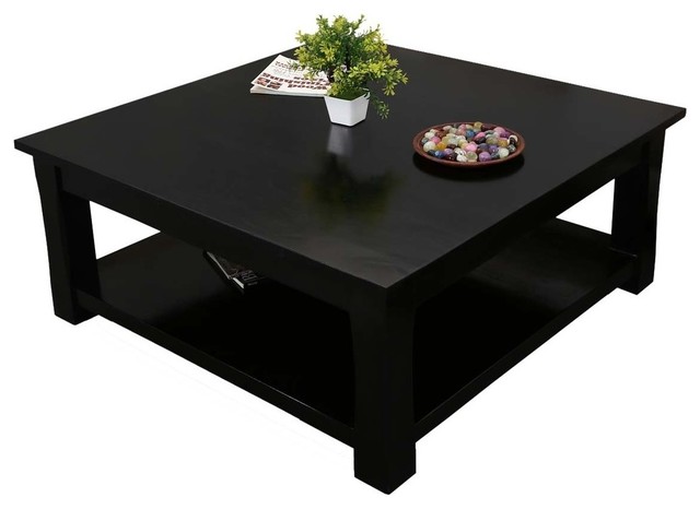 Solid Wood 2 Tier Square Coffee Table, Solid Wood Black Square Coffee Table