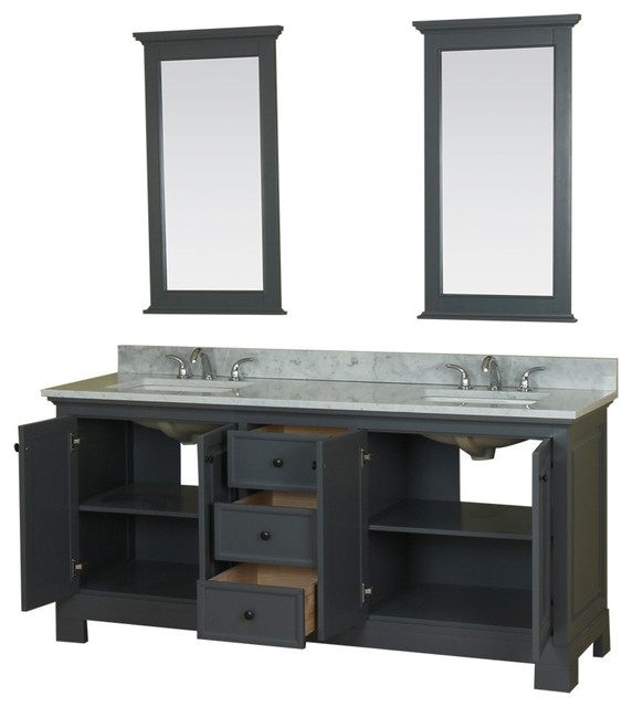 Richmond 72", Double Bathroom Vanity, Gray With Carrera Marble Top ...