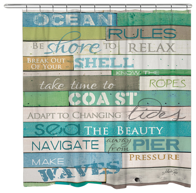 Ocean Rules Shower Curtain Beach, Beach Themed Shower Curtain Ideas